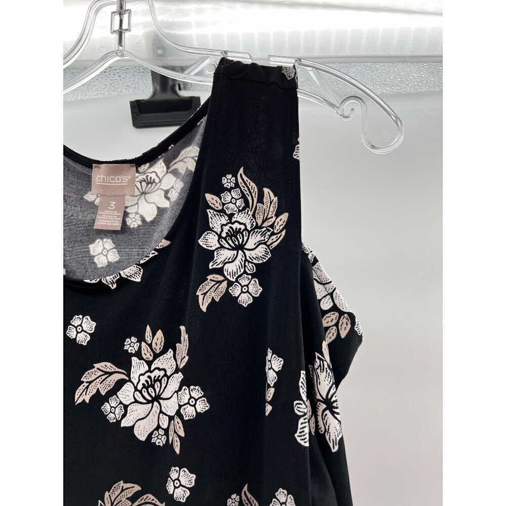 Chico's Women's Cold Shoulder Short Sleeve Floral Shift Dress Size Large - Picture 4 of 9